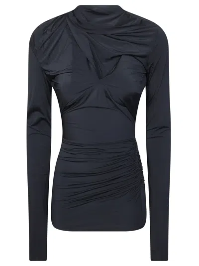 Entire Studios Gres Draped High-neck Long-sleeve Top In Blue