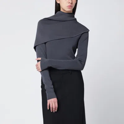 Entire Studios Grey Turtleneck Sweater With Cape Detail In Gray