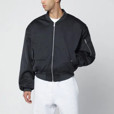 Entire Studios Grey Wool Blend Bomber Jacket With Zip In Black