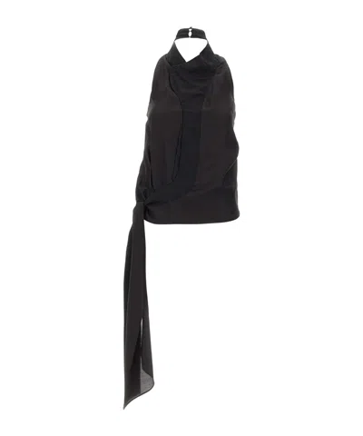 Entire Studios Halterneck Tie-front Top In Black