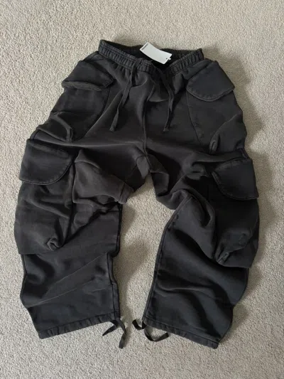 Pre-owned Entire Studios Heavy Gocar Cotton Fleece Cargo Sweatpants In Black