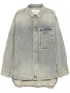 Entire Studios Mens Surface Wave Herculean Dipped-hem Vintage-wash Denim Shirt In Gray
