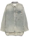 Entire Studios Mens Surface Wave Herculean Dipped-hem Vintage-wash Denim Shirt In 蓝色