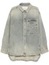 Entire Studios Mens Surface Wave Herculean Dipped-hem Vintage-wash Denim Shirt In Blue