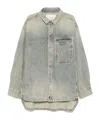 Entire Studios Mens Surface Wave Herculean Dipped-hem Vintage-wash Denim Shirt In Gray