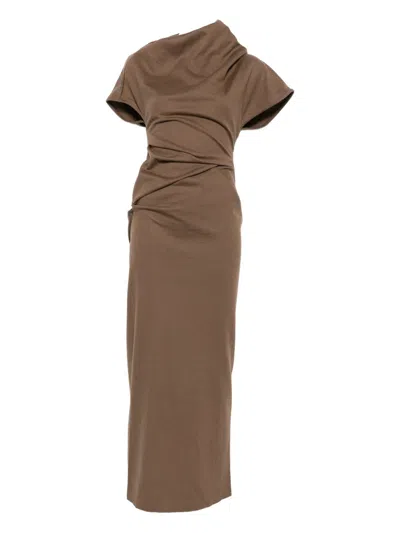 Entire Studios High-neck Draped Midi Dress In Brown