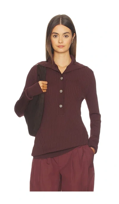 Entire Studios High Neck Henley Top In Brown