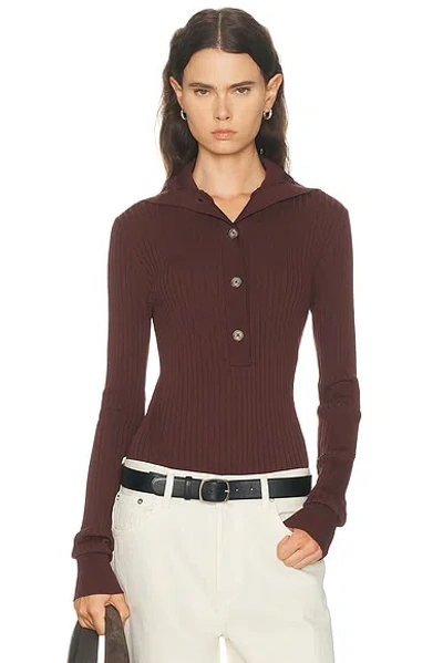 Entire Studios High Neck Henley Top In Brown