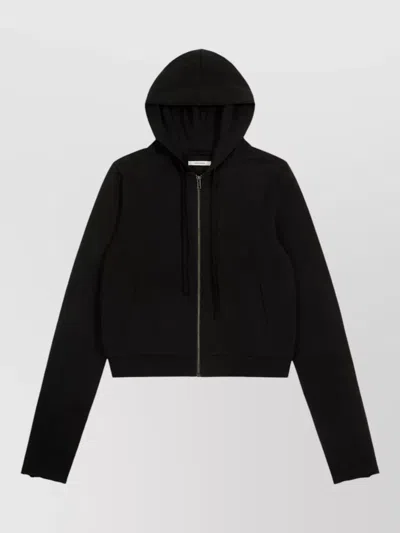 Entire Studios Hooded Cropped Sweatshirt Long Sleeve Drawstring In Black