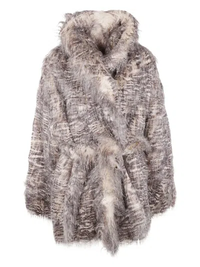 Entire Studios Womens Natural Juno Belted Faux-fur Coat In Brown