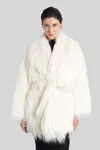 Entire Studios Belted Faux-fur Coat In White