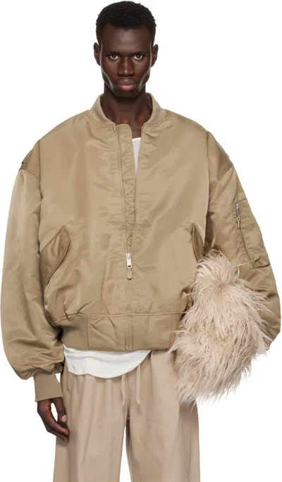 Entire Studios Khaki Broad Bomber Jacket In Cream