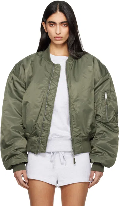 Entire Studios Khaki Cropped Broad Bomber Jacket In Brown