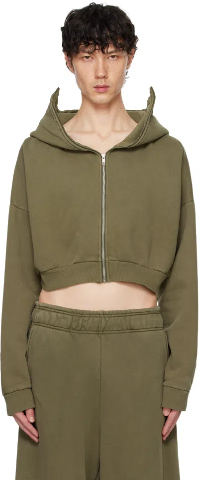 Entire Studios Khaki Cropped Full Zip Hoodie In Military