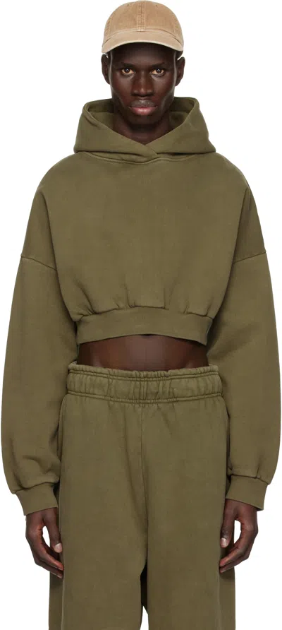 Entire Studios Khaki Cropped Heavy Hoodie In Military
