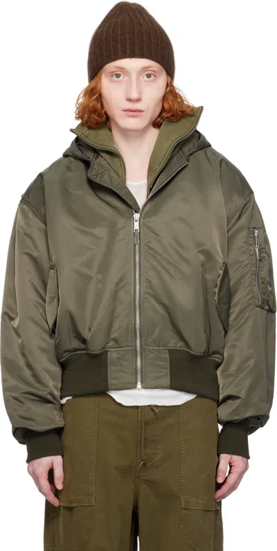 Entire Studios Khaki Hooded Broad Bomber Jacket In Jade