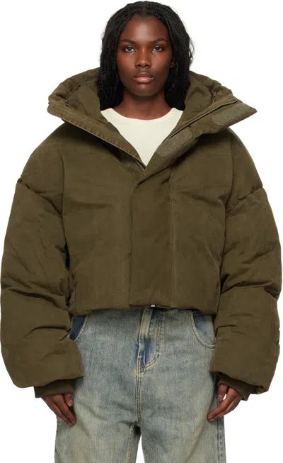 Entire Studios Khaki Mml Hooded Puffer Down Jacket In Hunter