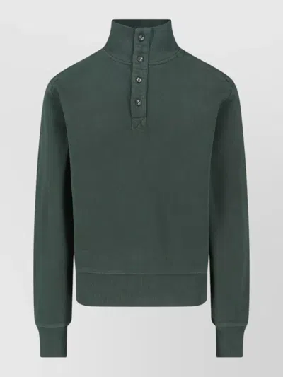 Entire Studios Knit Sweatshirt High Collar Ribbed Cuffs Hem In Green