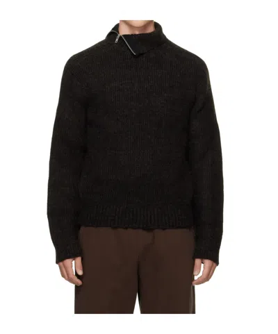 Entire Studios Zip-neck Ribbed Sweater In Black