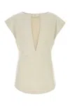 Entire Studios Sand Stretch Polyester Blend Deep Vee Tank Top In Beige O Tan