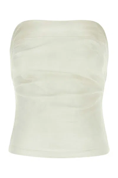 Entire Studios Strapless Denim Crop Top In White