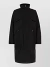Entire Studios Long Polyester Jacket High Collar Pockets In Black