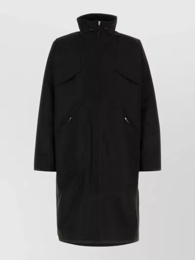 Entire Studios Long Polyester Jacket High Collar Pockets In Black