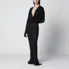 Entire Studios Deep V Neck Draped Sheer Long Dress In Black