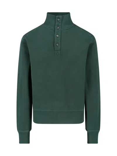Entire Studios Long Sleeve Mock Neck Henley Sweatshirt In Green