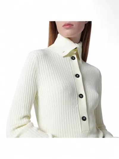 Entire Studios Long Sleeve Ribbed Collared Top In White