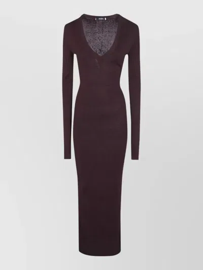 Entire Studios Long Sleeve V Neck Maxi Knit Dress In Purple