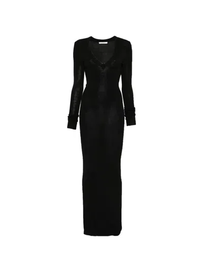 Entire Studios Long-sleeved Midi Dress With V-neck In Black