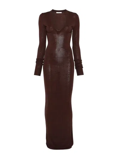 Entire Studios Long Sleeve V Neck Midi In Brown