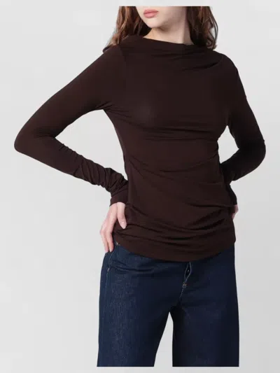 Entire Studios Long Sleeves Round Neck Ruched Top In Burgundy