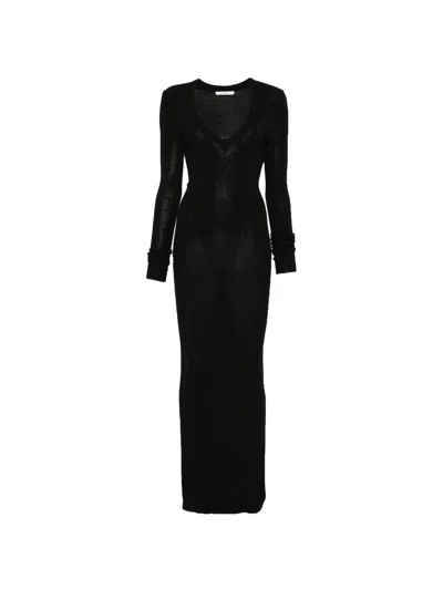 Entire Studios Long-sleeve V-neck Midi Dress In 100% Viscose In Nero