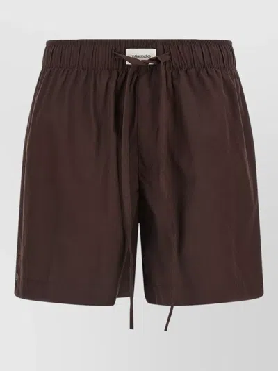 Entire Studios Lounge Shorts Back Pocket Side Slits In Burgundy