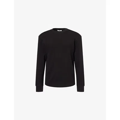 Entire Studios Mens Black Thermal Textured Long-sleeve Cotton Top