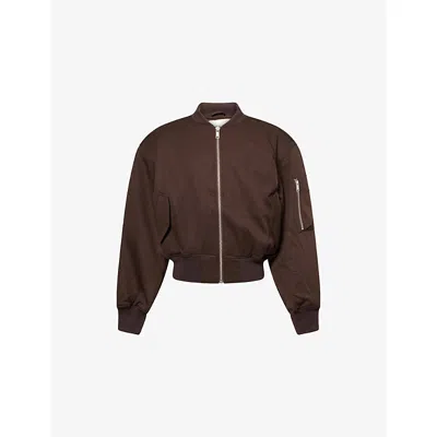 Entire Studios Mens Dark Brown Cropped Broad Wool Bomber Jacket