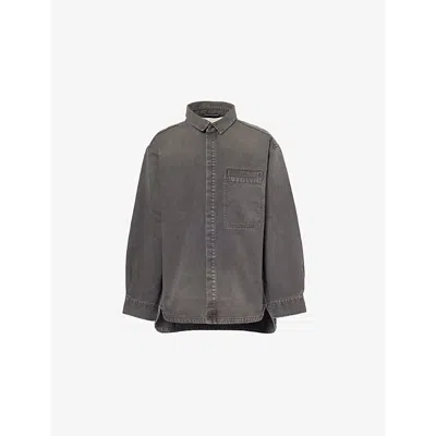 Entire Studios Mens Stone Light Herculean Patch-and-slip-pockets Relaxed-fit Denim Shirt