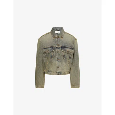 Entire Studios Mens Surface Wave Shrunken Denim Jacket In Green
