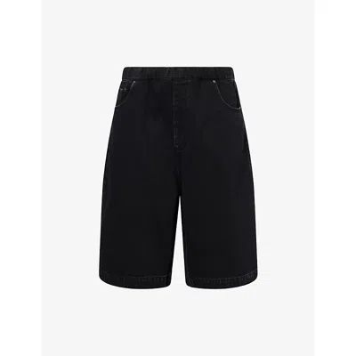 Entire Studios Mens Magnetite Faded-wash Wide-leg Denim Shorts In Black