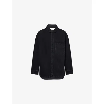 Entire Studios Mens Magnetite Herculean Asymmetric-hem Denim Shirt In Black