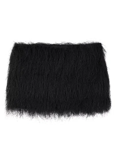 Entire Studios Micro Fringe Jersey Mini Skirt In Black