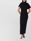 Entire Studios Midi Dress With High Neckline And Slits In Black