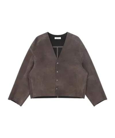 Entire Studios Minimal Leather Jacket Loden In Brown
