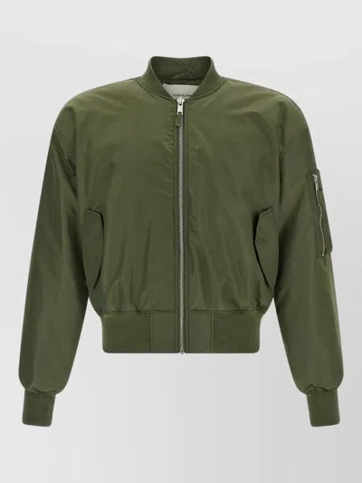 Entire Studios Nylon Bomber Jacket Front And Sleeve Pockets In Green
