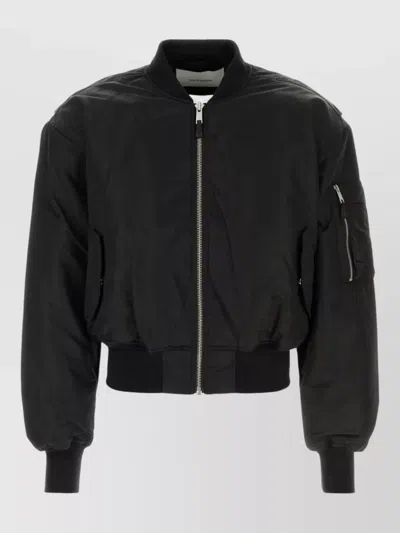 Entire Studios Nylon Bomber Jacket Ribbed Cuffs Hem Pocket In Black