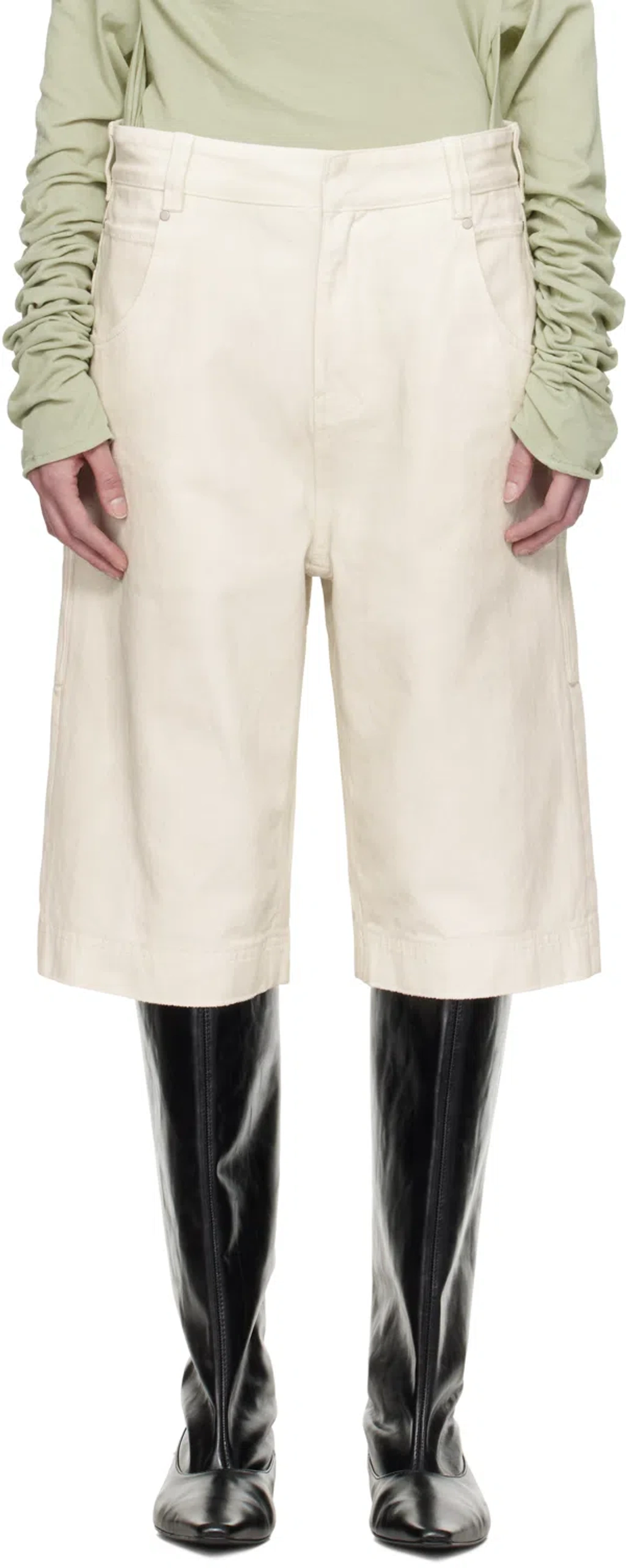 entire studios 25SS D-SHORTS BONE S ホワイト Entire Studios Off-white D Denim Shorts In Bone | ModeSens