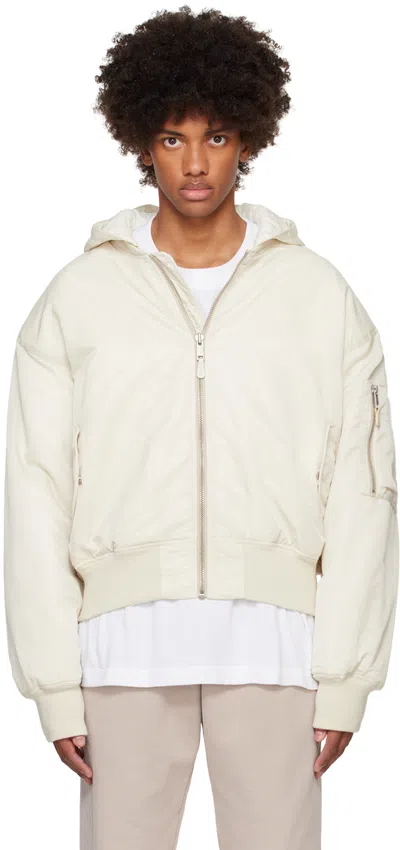 Entire Studios Off-white Hooded Broad Bomber Jacket In Ivory