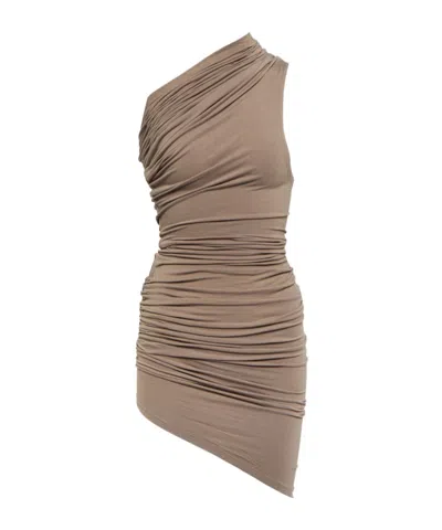 Entire Studios One-shoulder Jersey Minidress In Brown